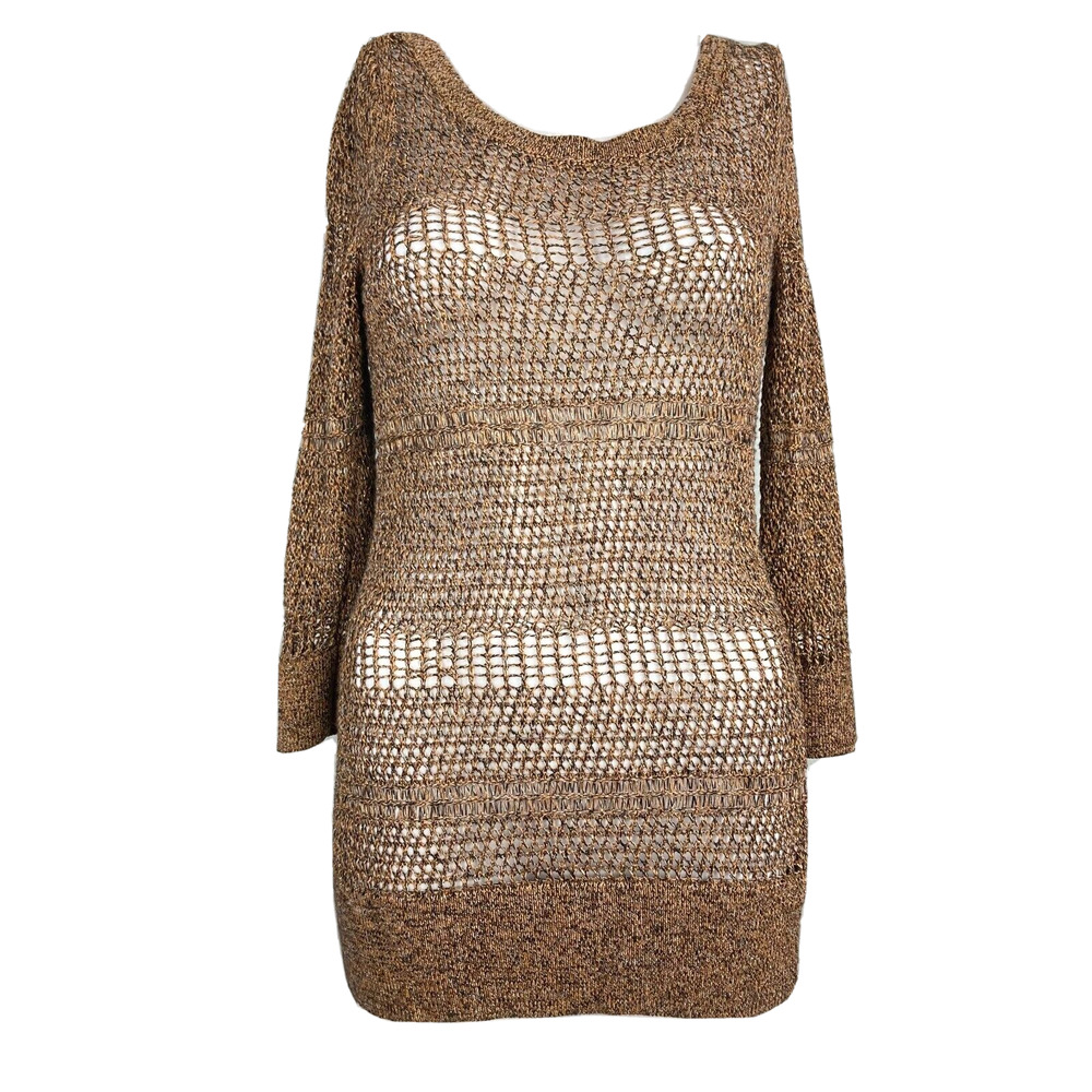 White House Black Market Sweater Womens Sz S Brown Open Knit Pullover Top